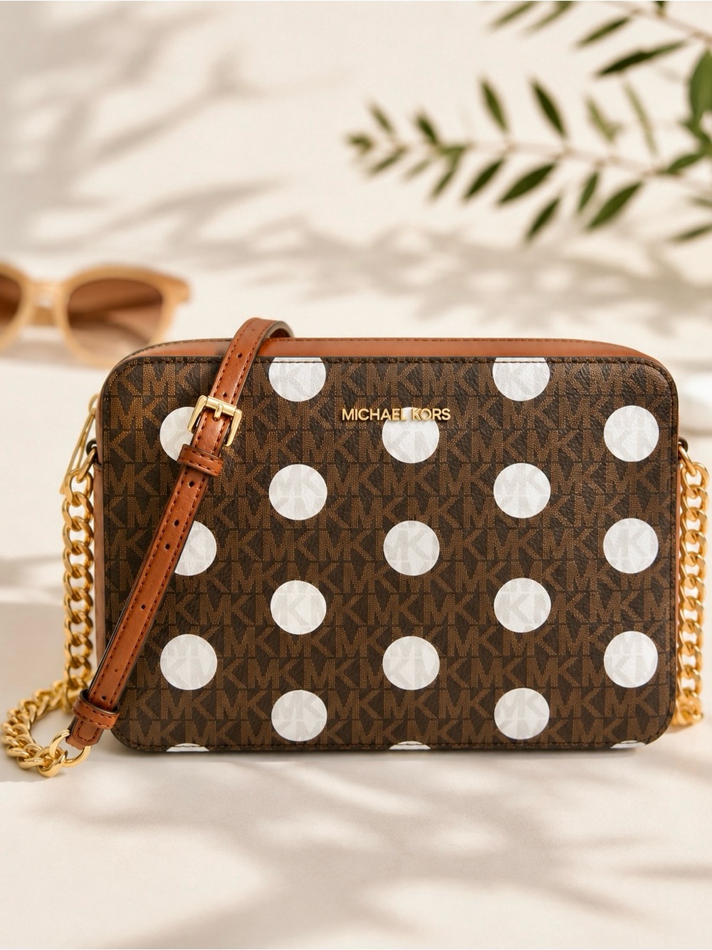 Michael Kors Jet Set Large Polka Dot Signature Logo Crossbody Bag